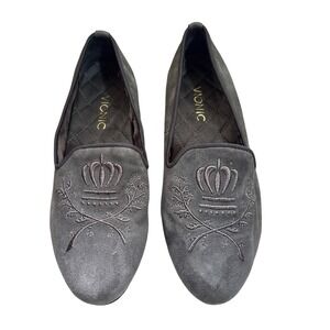 Vionic Gray Suede Crown Embroidered Comfort Slip On Loafer Shoes 7